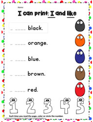 Print the sight word I and like